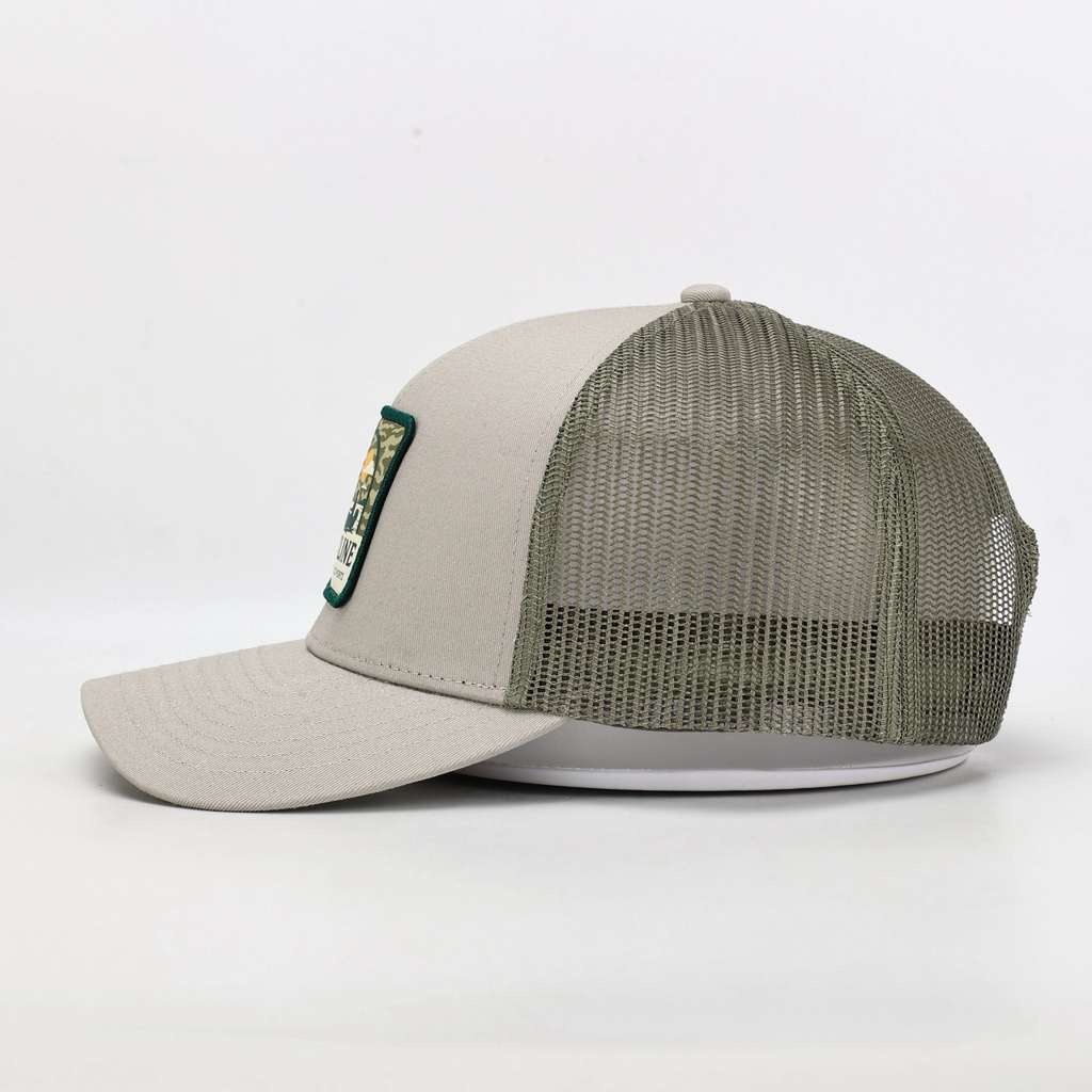 The Pines to Ports Trucker — Gray / Olive Mesh